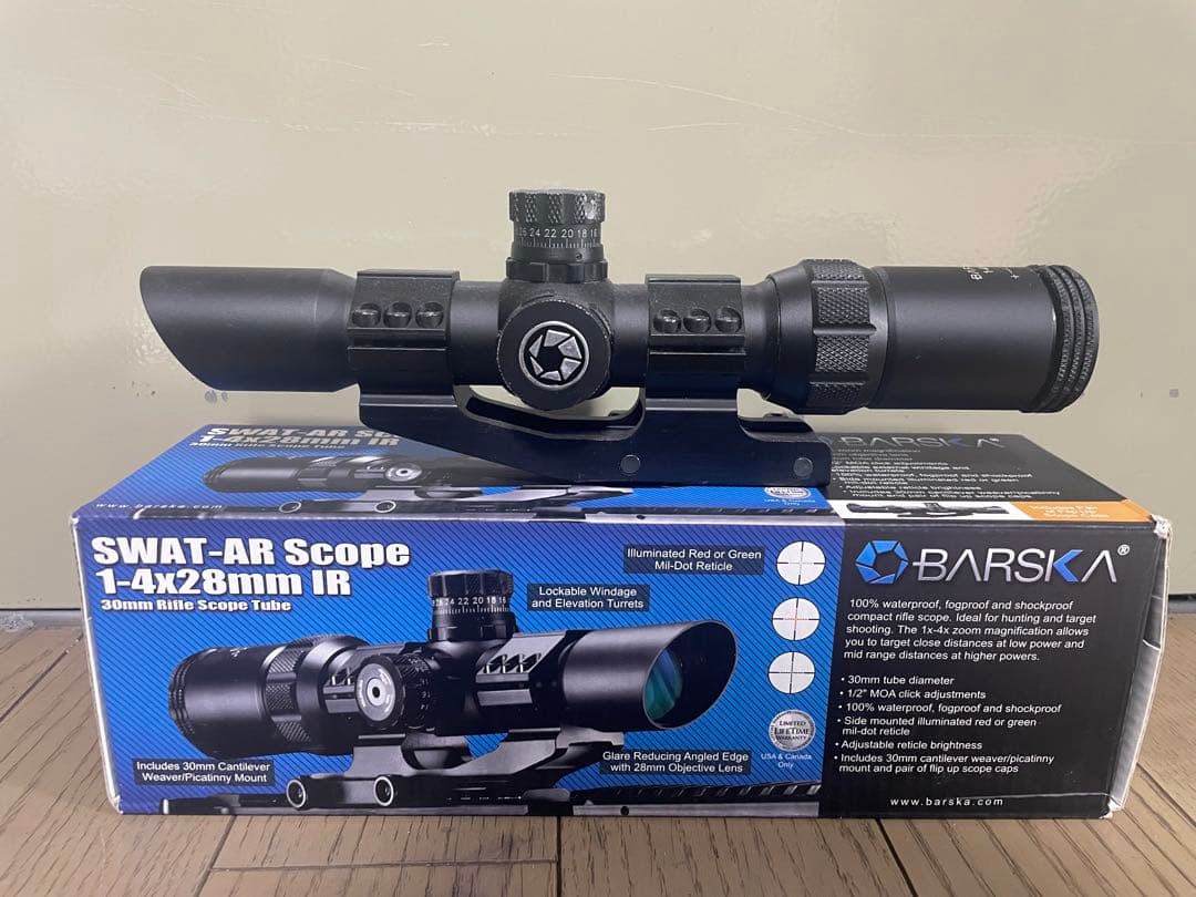 トイガン BARSKA SWAT-AR Scope 1-4x28mm IR 1-4x28mm SWAT-AR IR Mil-Dot Rifle Scope with Cantilever Mount