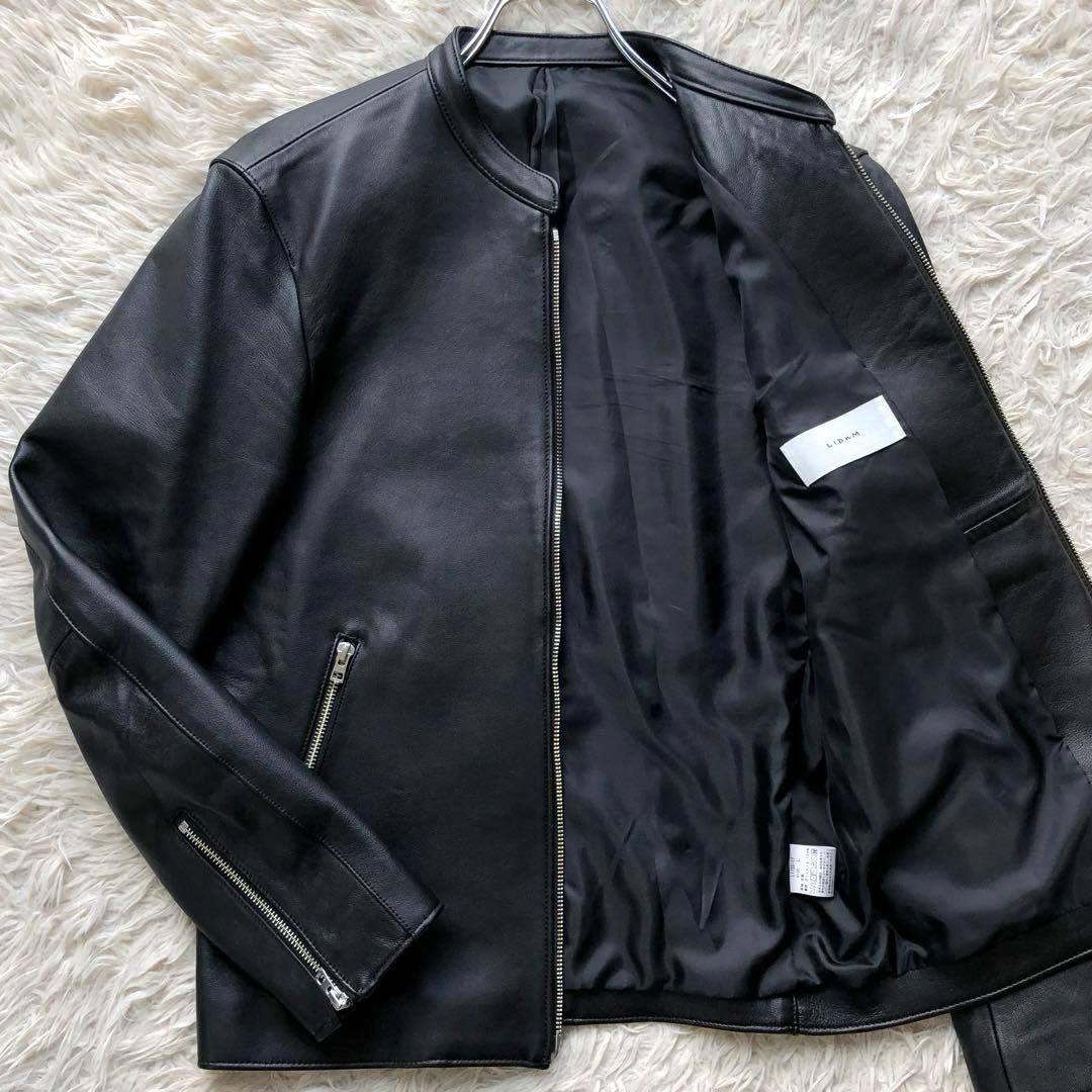 【ほぼ未使用 希少L】リドム　シングルライダースジャケット　黒　Wジップ 羊革