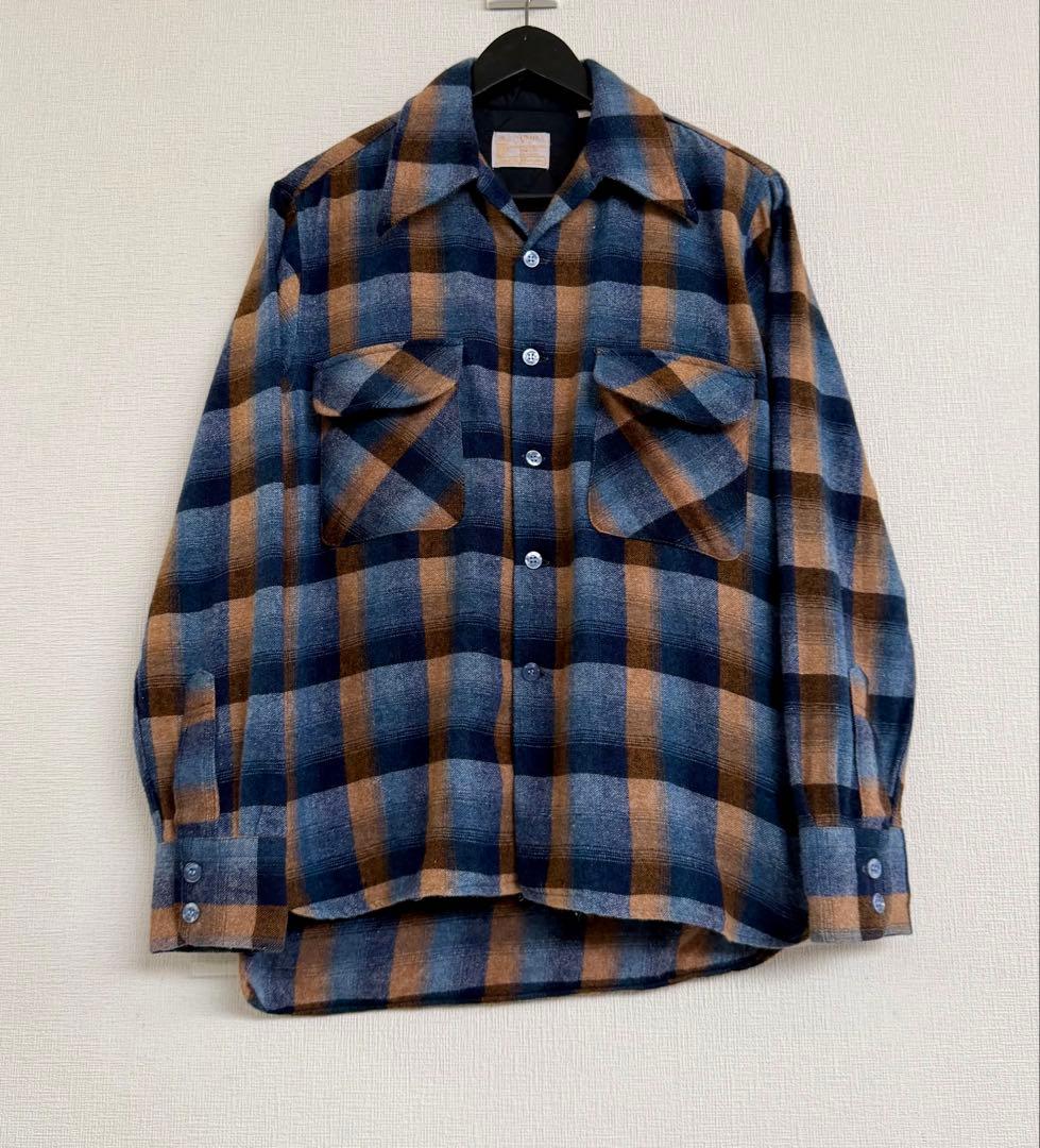 超スペシャル 70s Sears オンブレ ウール ループ シャツ S ネイビー ウールミックスオープンカラーシャツ(S ブラック): トップス｜Right-on