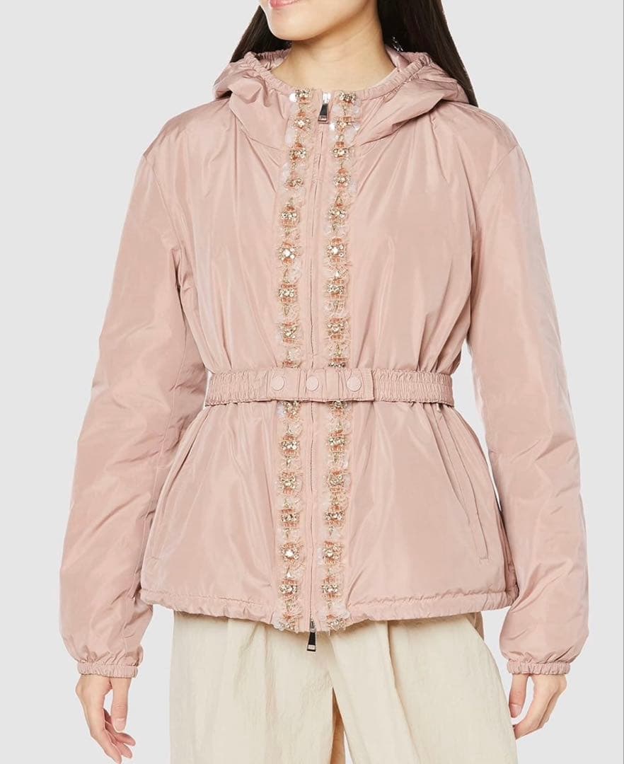 お値下け！MONCLERホワイト フード付き ダウンジャケット サイズ1 MONCLER (モンクレール) フードロゴ フルジップ ダウンジャケット