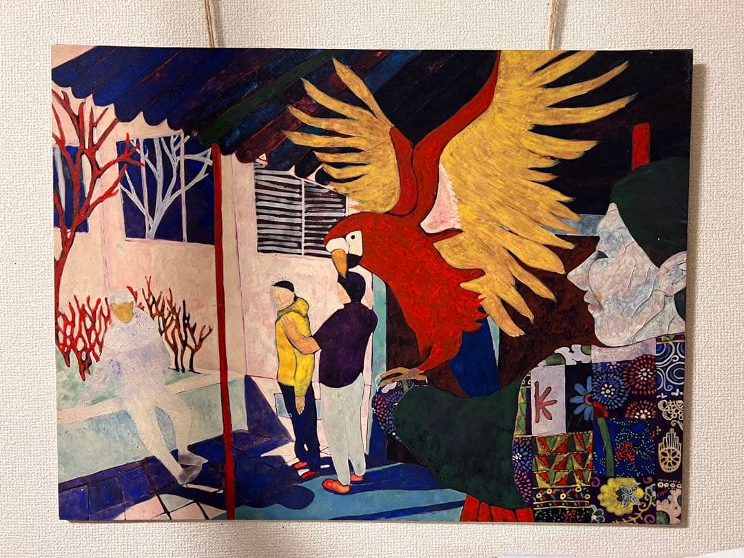 インコ　日本画　絵画