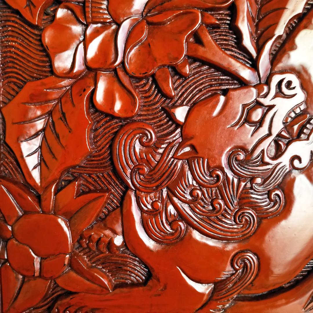 鎌倉彫 獅子牡丹文硯台 写し - メルカリ