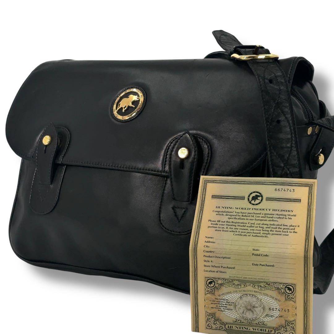 【極美品】ハンティングワールド　ショルダー オールレザー　メッセンジャー　ロゴ