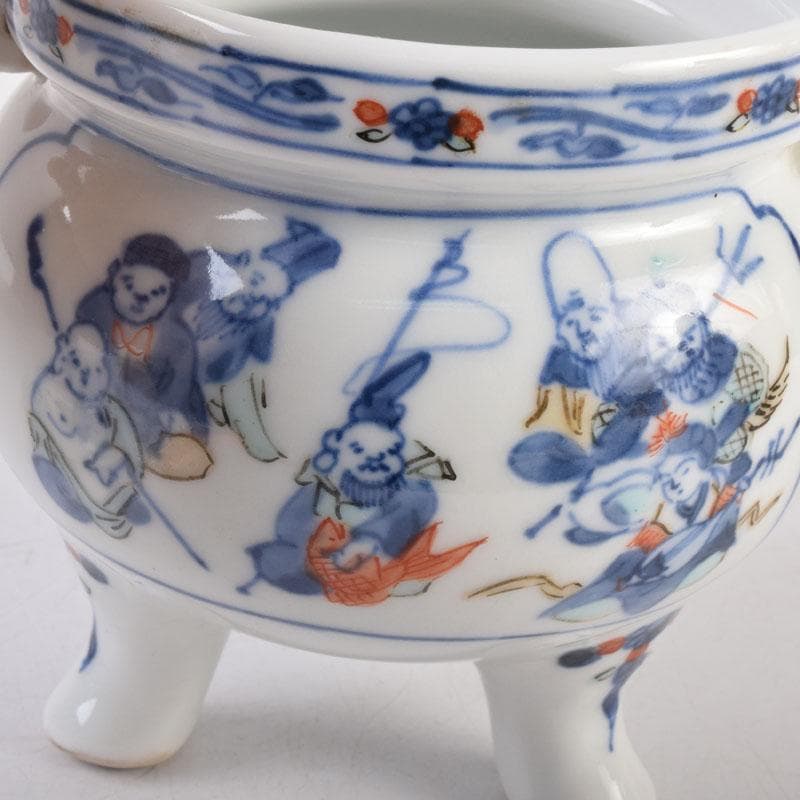 陶芸家 森野嘉光作 染錦 七福神図 双耳香炉 共箱 V 8506 - メルカリ