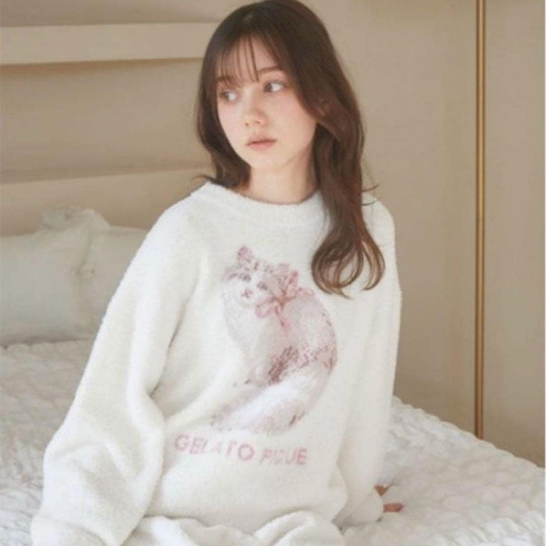 完売品　ジェラートピケ ベビモコCATジャガードプルオーバー 上下セット