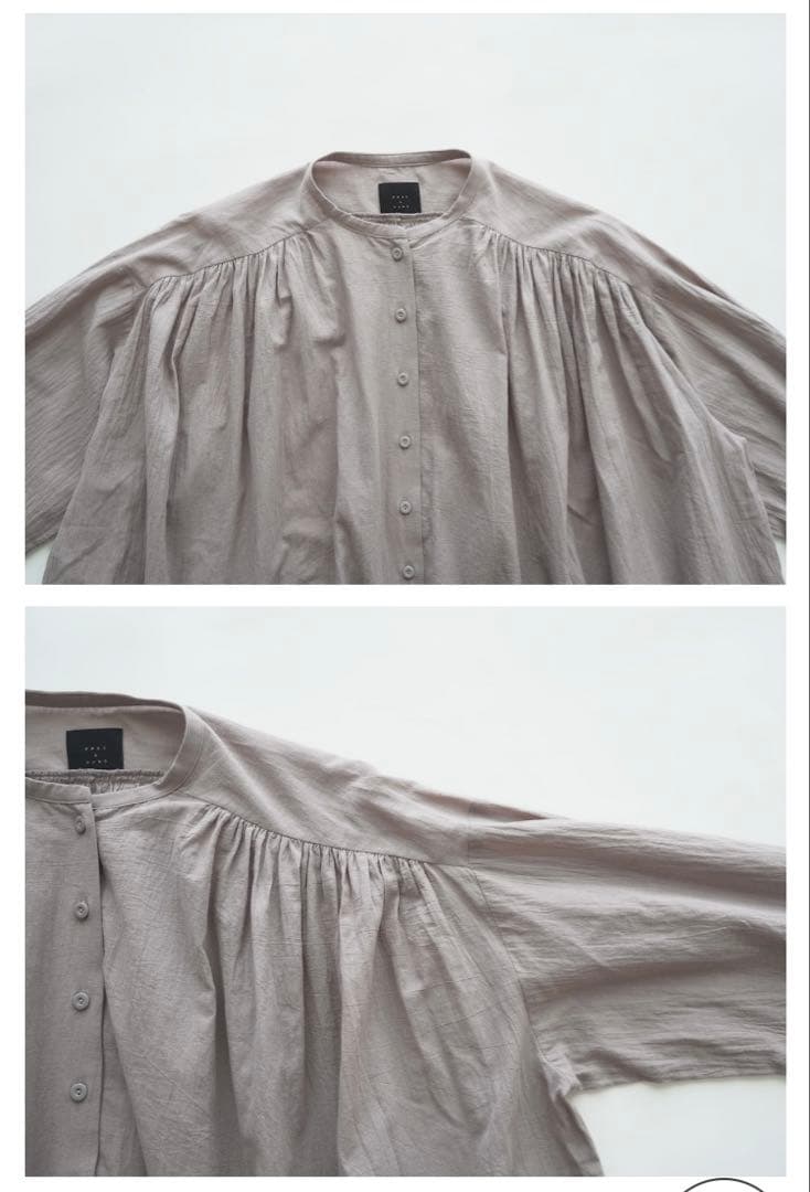 オオカミと月灯りのかぐや ライトグレーコットンブラウス ギャザーの