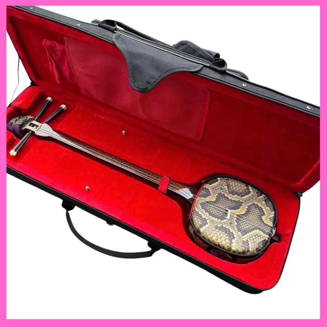 三味線 蛇皮 沖縄三線 琉球 和楽器 弦楽器 パイソン ケース付き