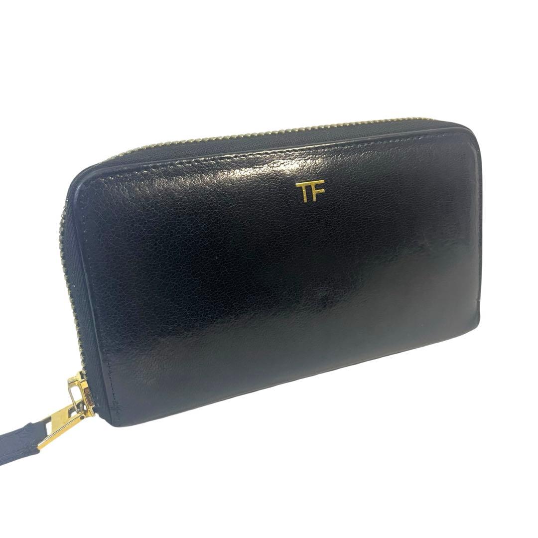 TOM FORD ラウンドファスナー　長財布　TFロゴ　ゴールド金具