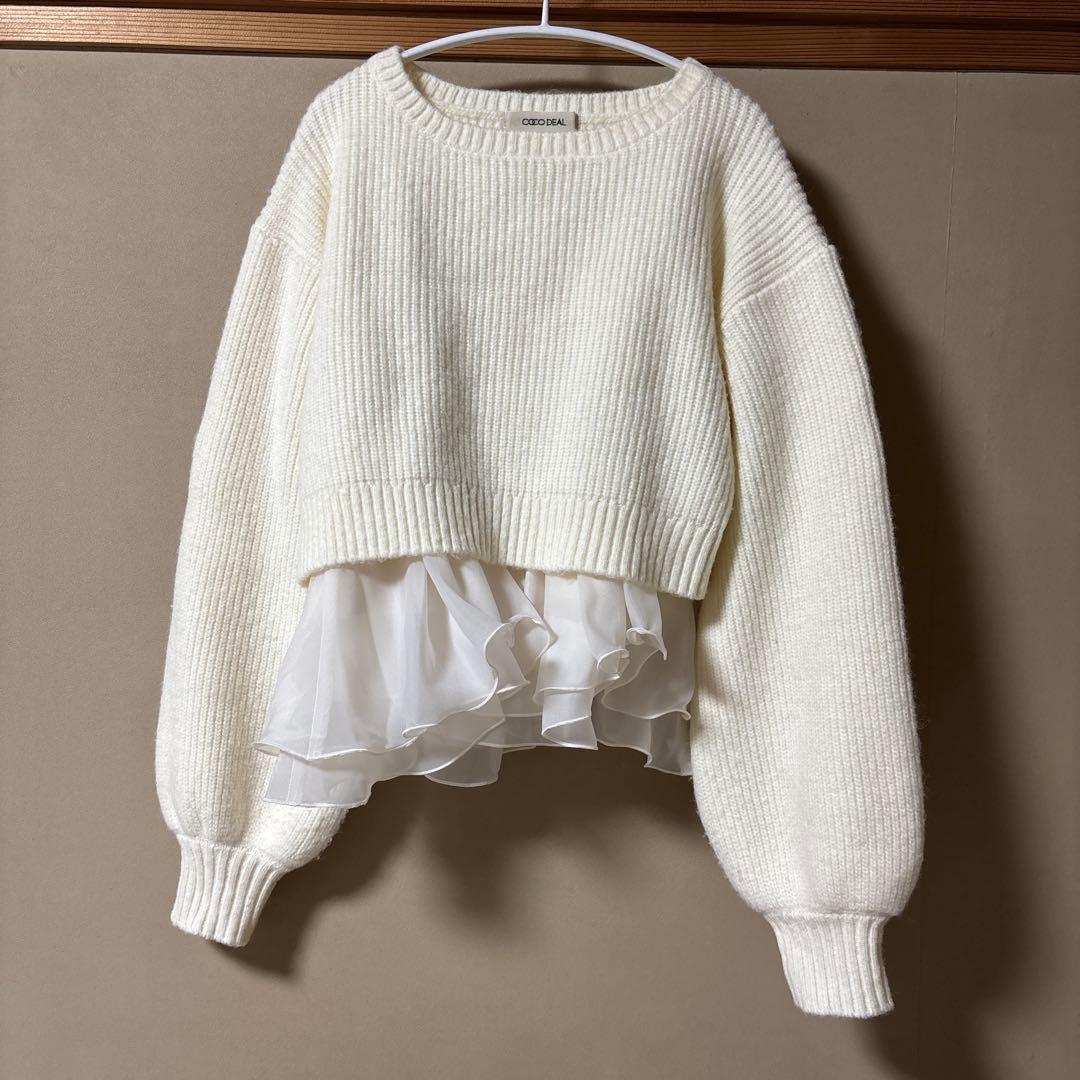 COCO DEAL ペプラムブラウス×パフスリーブニットセット アイボリー