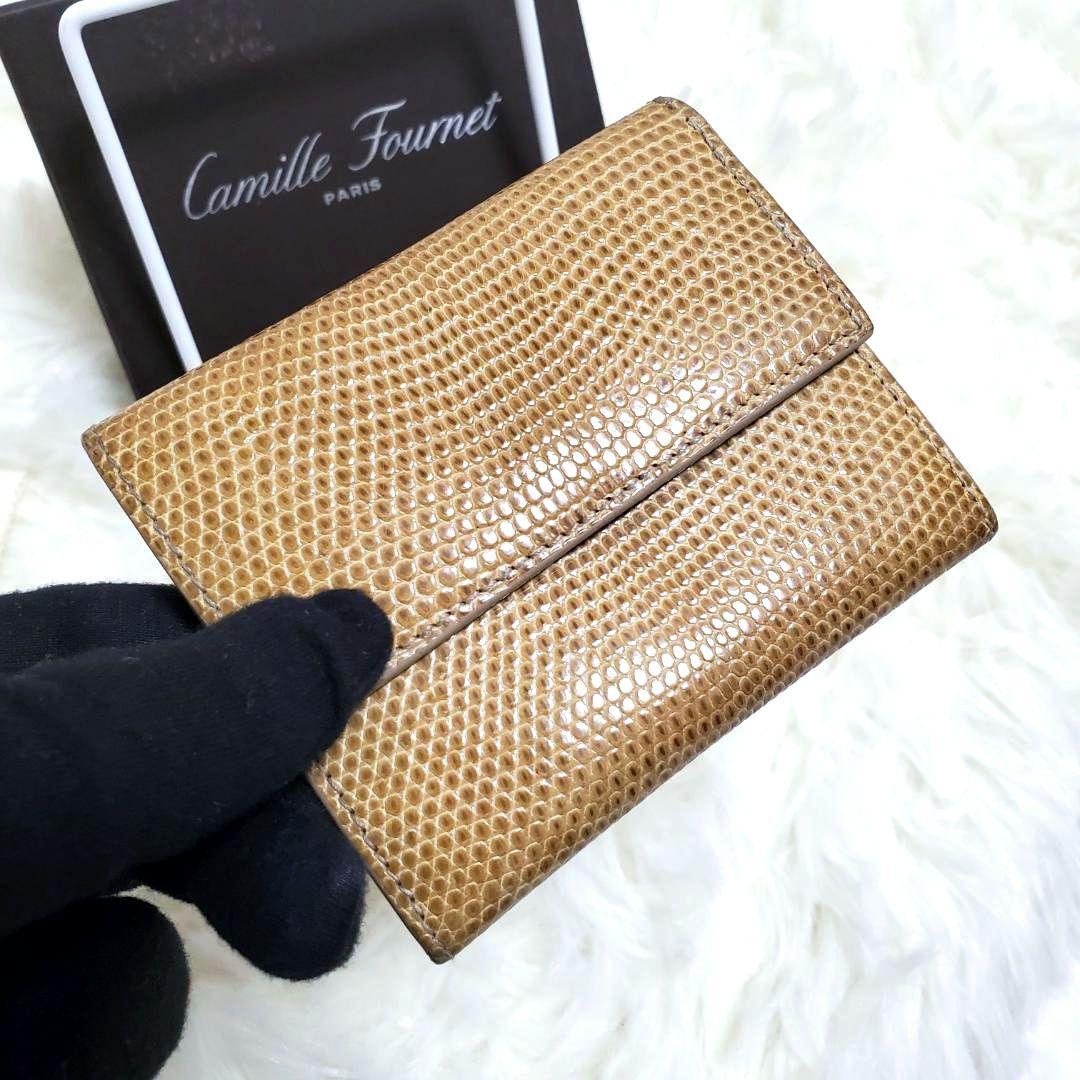 美品 カミーユフォルネ 希少 リザード コインケース 箱付き ベージュ
