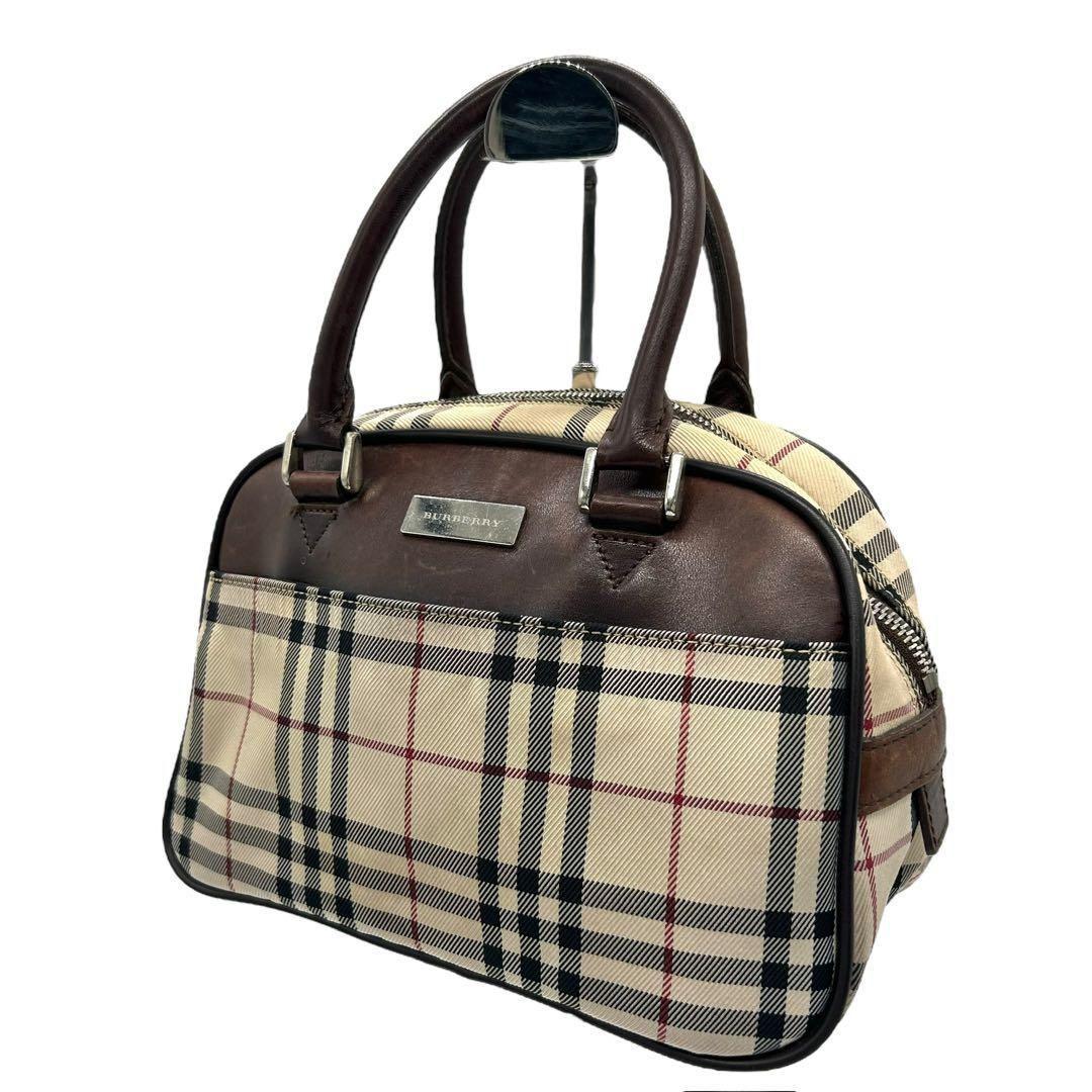 良品 1745 Burberry ハンドバッグ ノバチェック キャンバス レザー