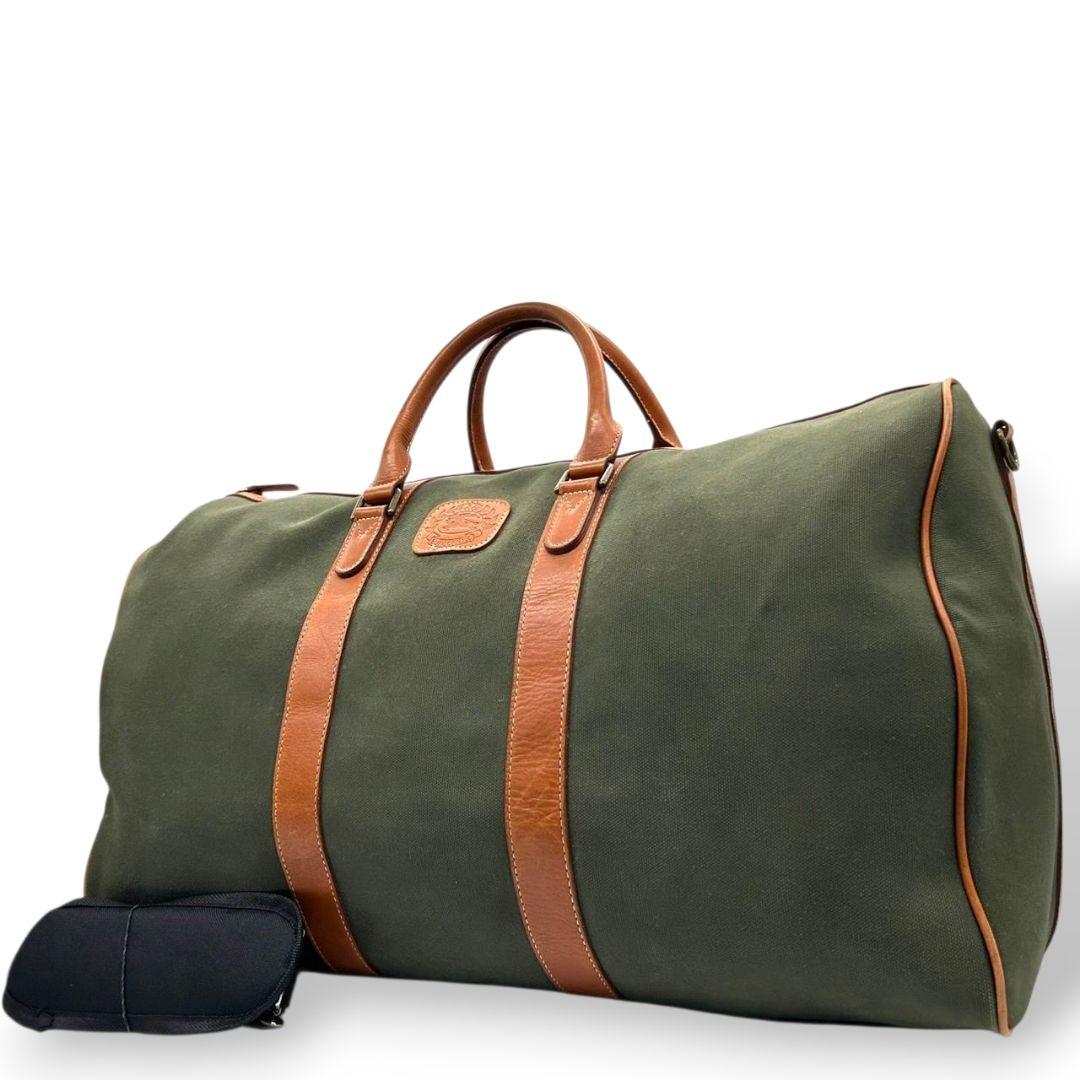 バーバリー　ボストンバッグ　グリーン　2way　キャンバス　ショルダーバッグ　x