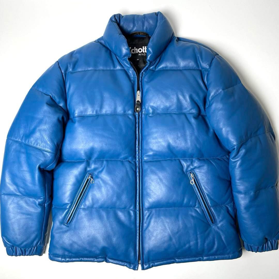 羊革】Schott レザー ダウンジャケット 青 XL ブルー IDEAL - メルカリ