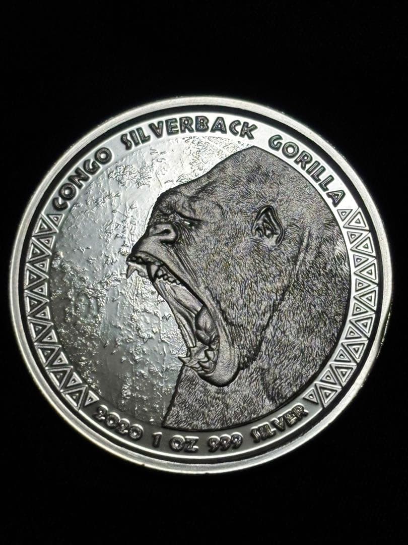 純銀99.9% 1オンス銀貨 2020年 コンゴ共和国「シルバーバックゴリラ
