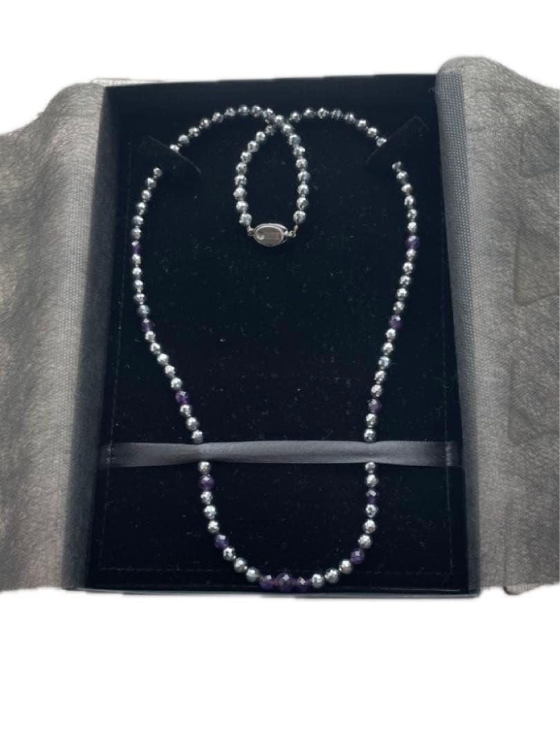 【美品】ラメール ネックレス 神明シリカ使用 ブラック ネックレス〈4mm玉〉高純度テラヘルツ鉱石・ 北投石・ 北海道産