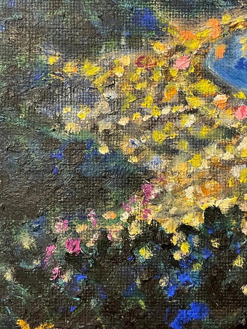 真作」作者不明「尾道夜景」風景画 油彩画 額装 サイン有り F3号