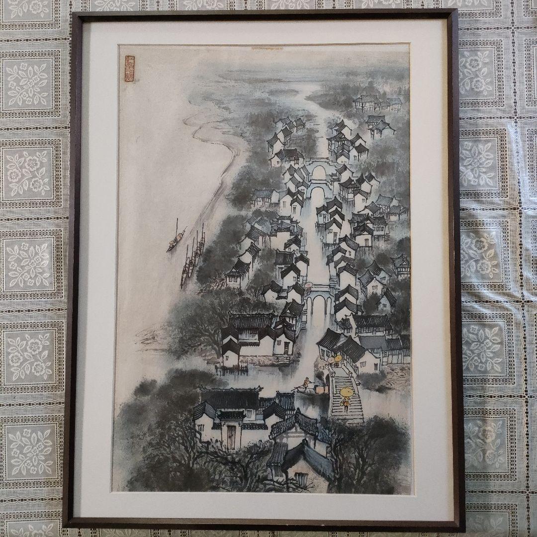 作者不詳　大判山水水墨画『上海景勝地　江南水郷』
