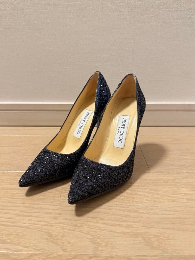 JIMMY CHOO ネイビー グリッター ハイヒール 34