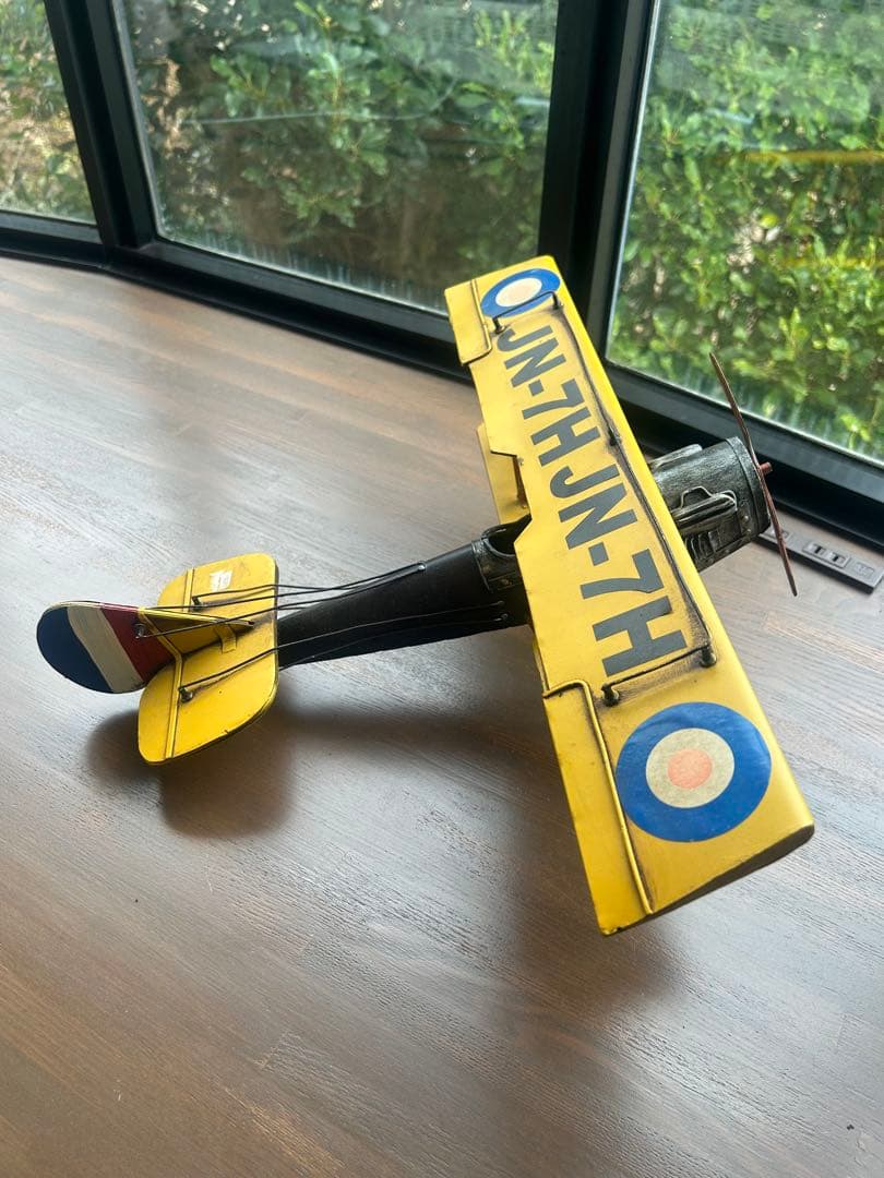 ブリキ飛行機✈️JN-7H イエロー二重翼機モデル