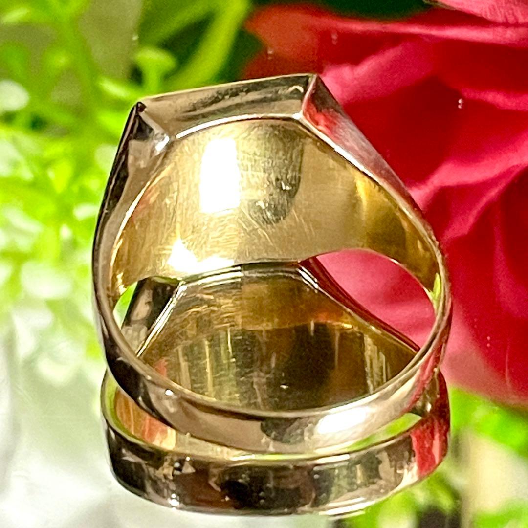 K18 オニキス付 印台リング 約14号 🎌 6.4g シグネットリング カレッジ