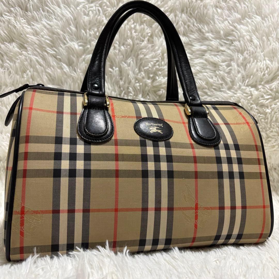 美品★バーバリー ミニボストンバッグ ノバチェック シャドーホース　黒