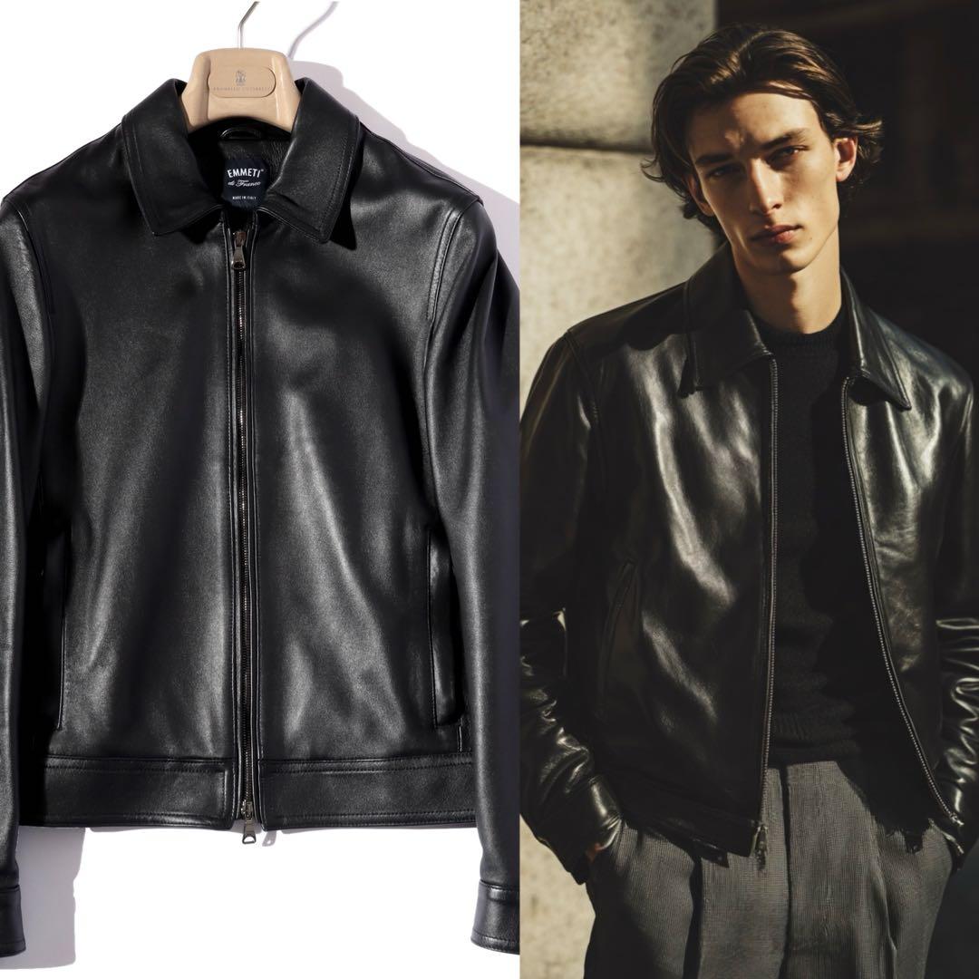EMMETI エンメティ羊革 ブルゾン ライダース ジャケット 黒 44 S