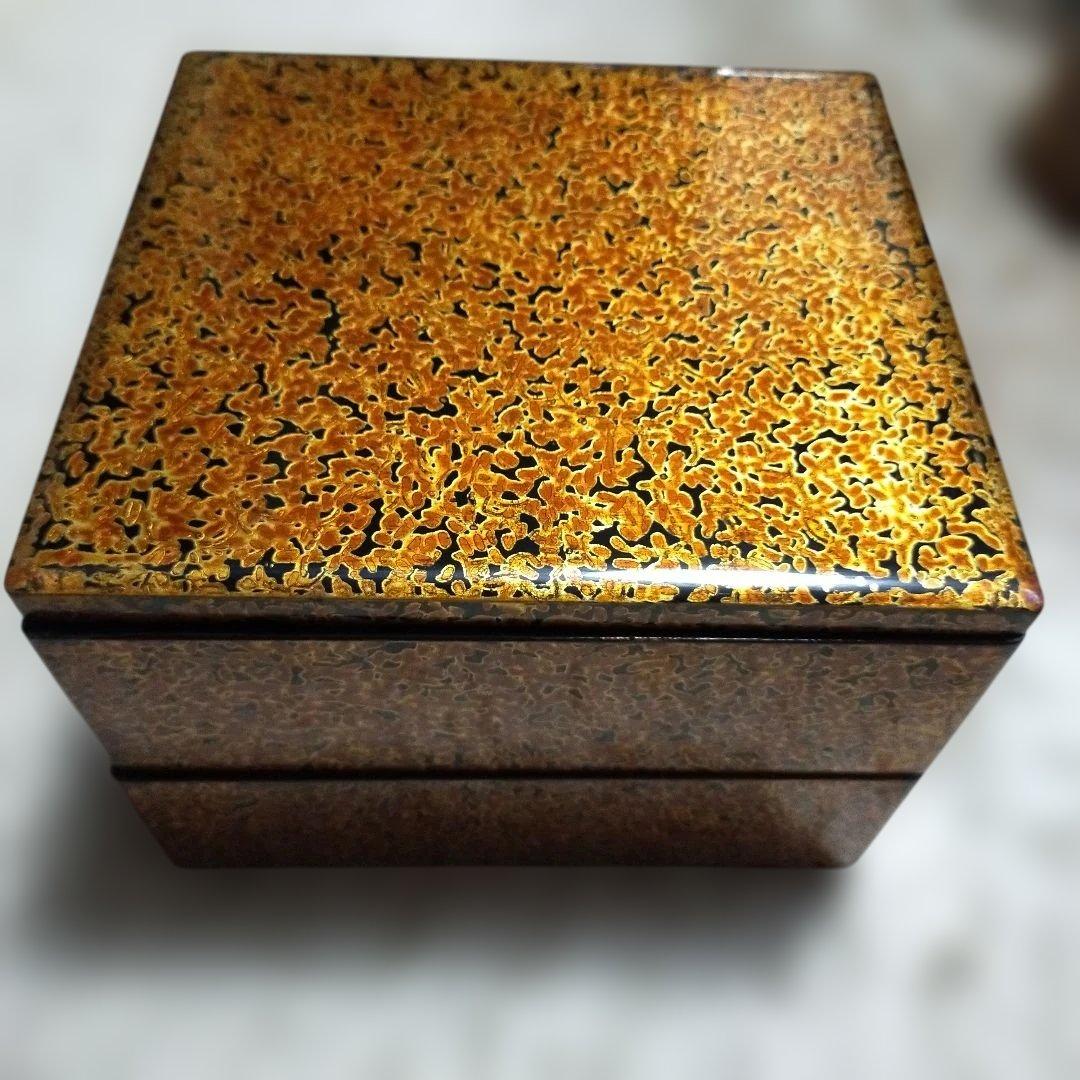 昭和　レトロ　津軽塗　重箱 金色と茶色の模様