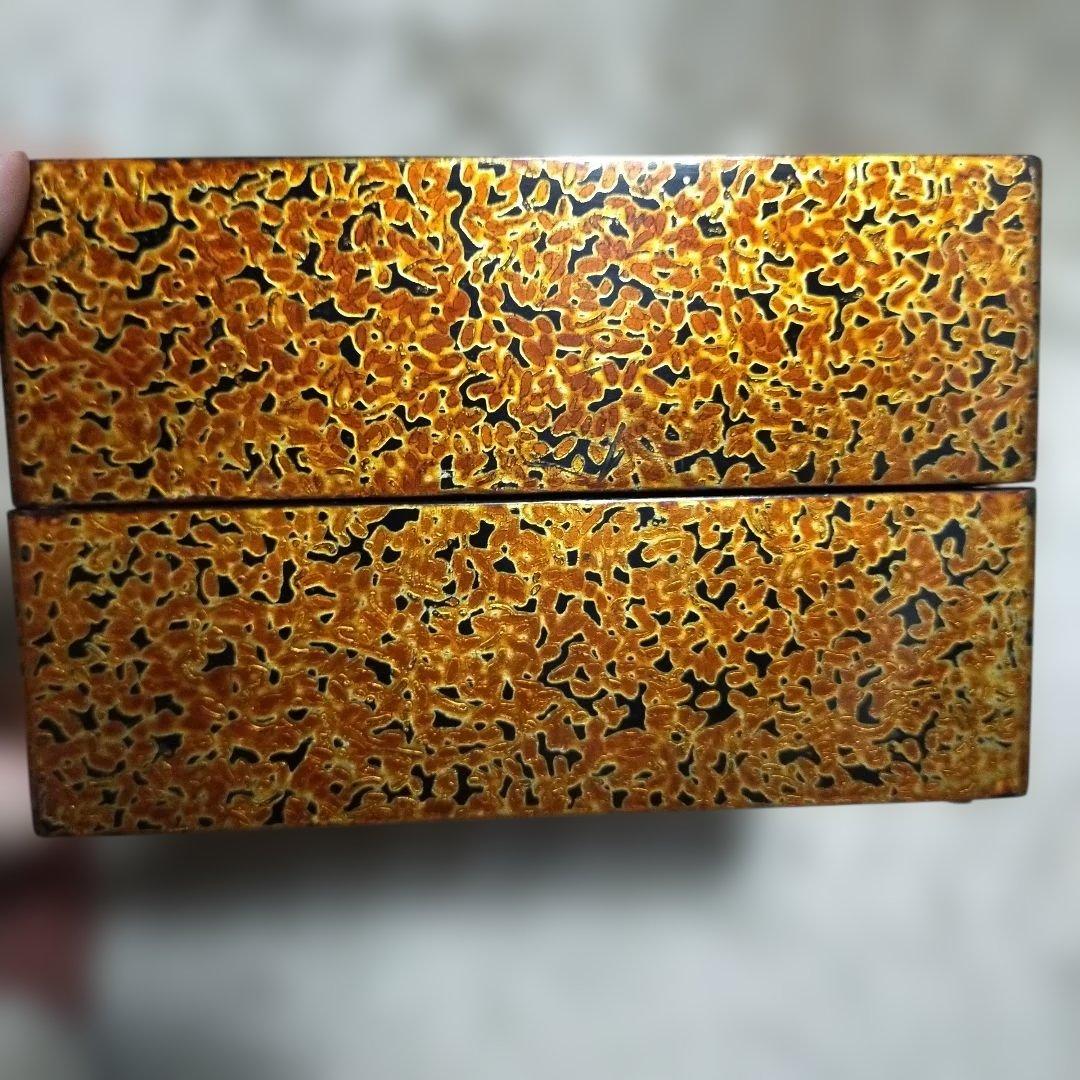 昭和 レトロ 津軽塗 重箱 金色と茶色の模様