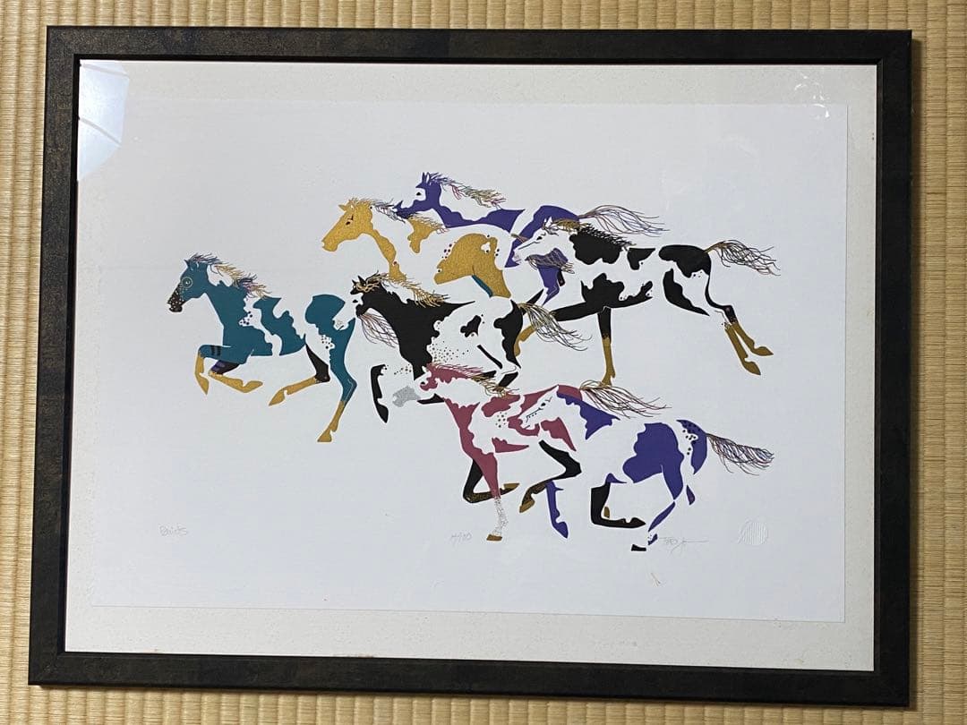 版画　馬駆ける