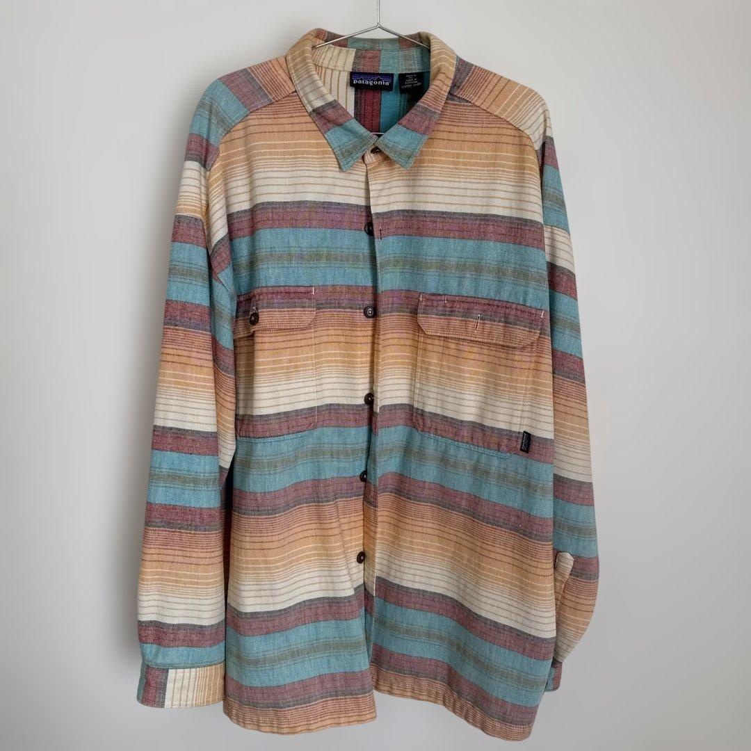 Patagonia ポルトガル製 サニーストライプ ヘビーフランネルシャツ XL