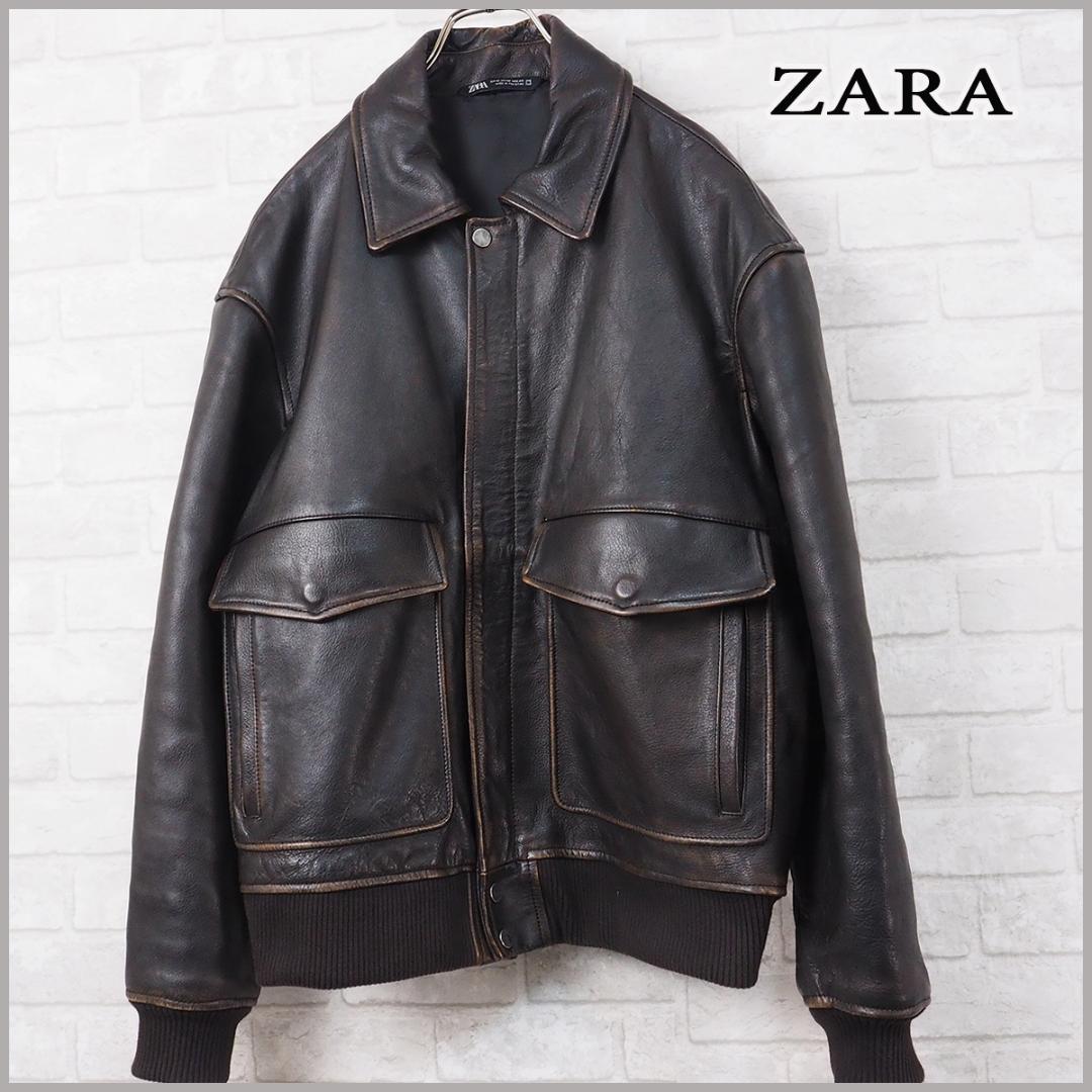 希少【ZARA】レザー 牛革/オーバーサイズ/A-2 短丈 フライトジャケット