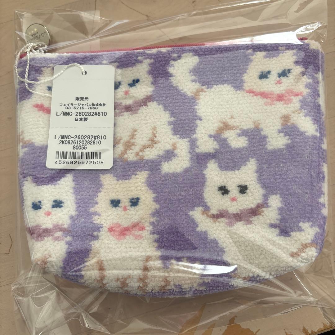 当日発送可！新品タグ付き　FEILER モフモフネコチャン 舟形ポーチ　M 猫