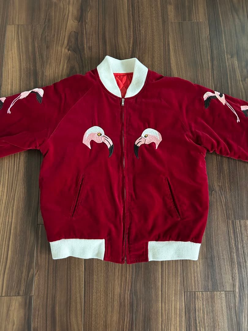 別珍 スカジャン フラミンゴ ロカビリー レッド