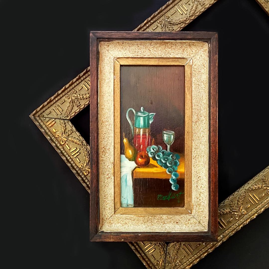 静物画　板絵　油彩画　フランス　ヴィンテージ　アンティーク　額縁　フレーム