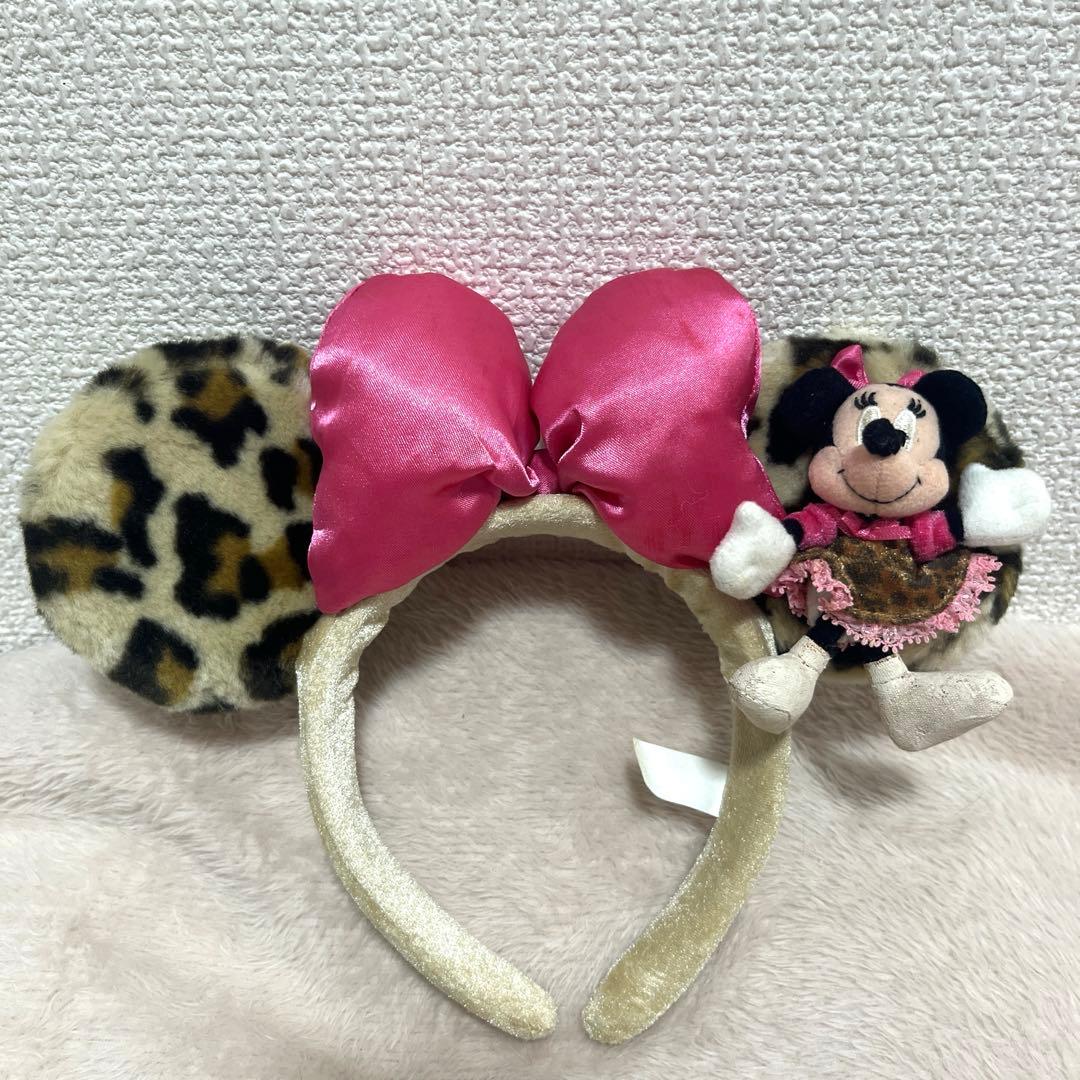 ミニー ヒョウ柄 カチューシャ リボン ぬいぐるみ ピンク ディズニー