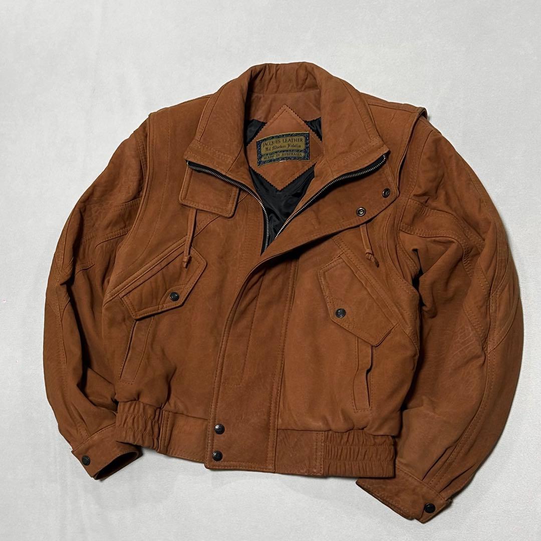 90s オーストラリア製 ベロア レザー ボンバージャケット ボックスシルエット 90s オーストラリア製 ベロア レザー ボンバージャケット ボックス