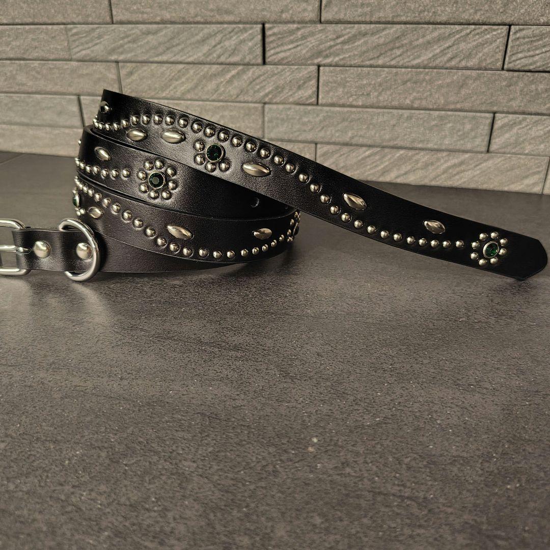 フルスタッズ本革レザーナローベルト！緑グリーンエメラルド翡翠