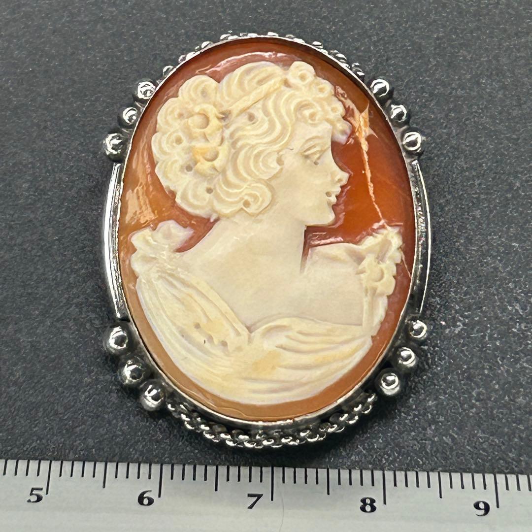 難あり 銀製品 800刻印 シェルカメオブローチ＆ペンダントトップ M