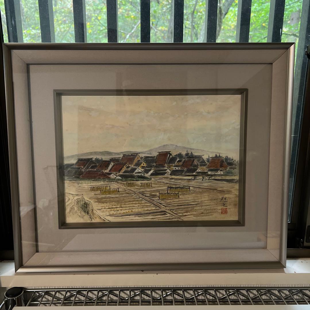 染谷聡之　日本画 風景画 シルバーフレーム 作品