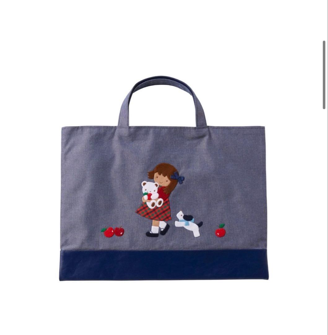 新品　ファミリア　デニムバッグ　ブルー　ネイビー　手刺繍　りんご　犬　女の子