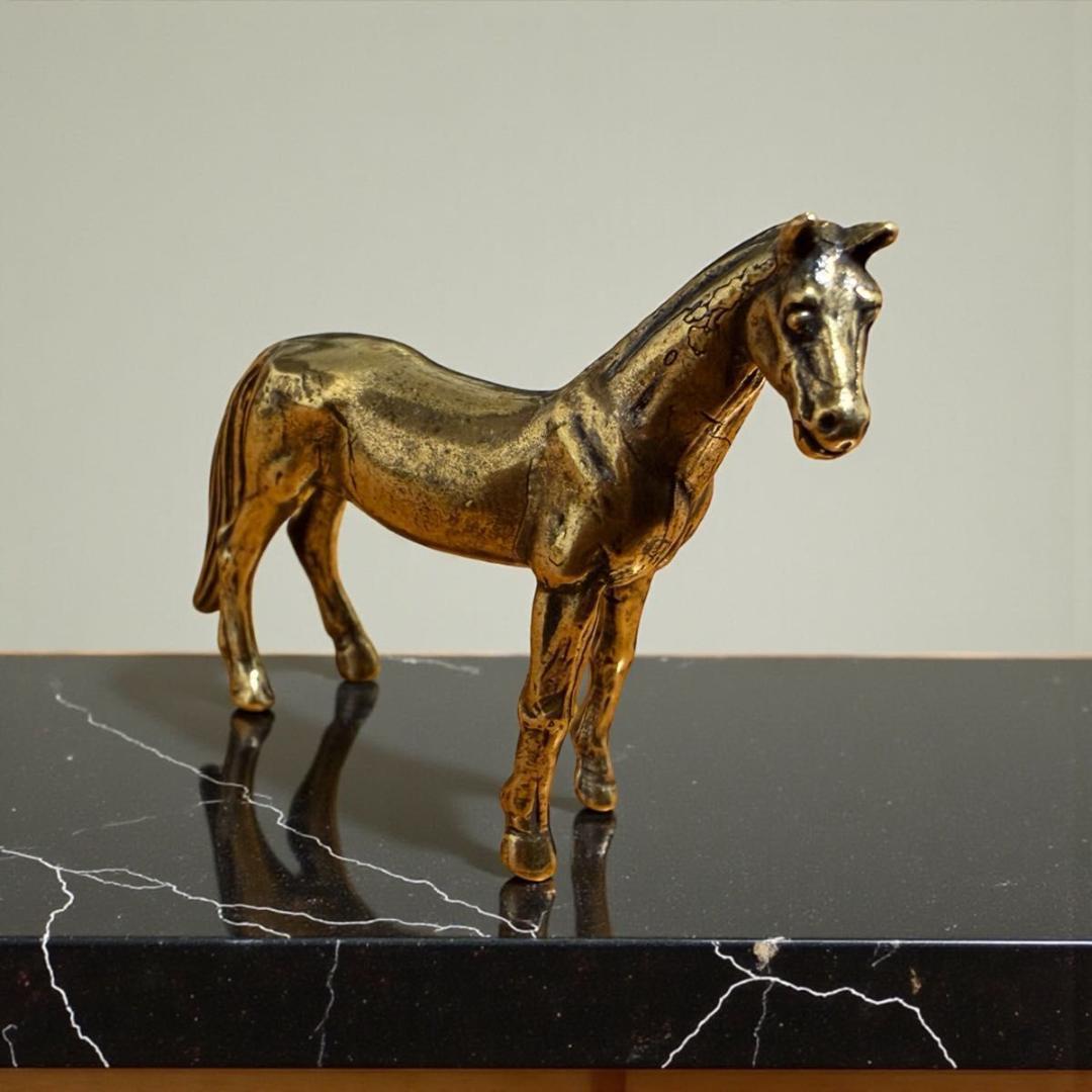 真鍮製 馬の置物 ミニチュア/風水/干支/アンティーク サラブレッド