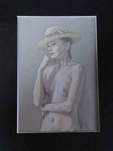 高塚省吾、【帽子】、希少な額装用画集画、新品高級額 額装付、状態良好