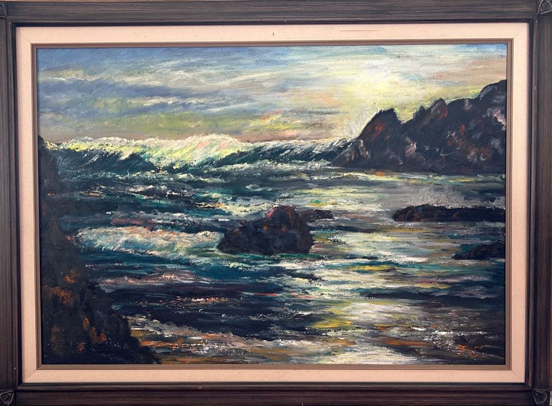 海の風景 油彩画 木製フレーム 楽天市場】油彩画 F6号 広瀬和之 「地中海」 真筆 額入り 額装絵画