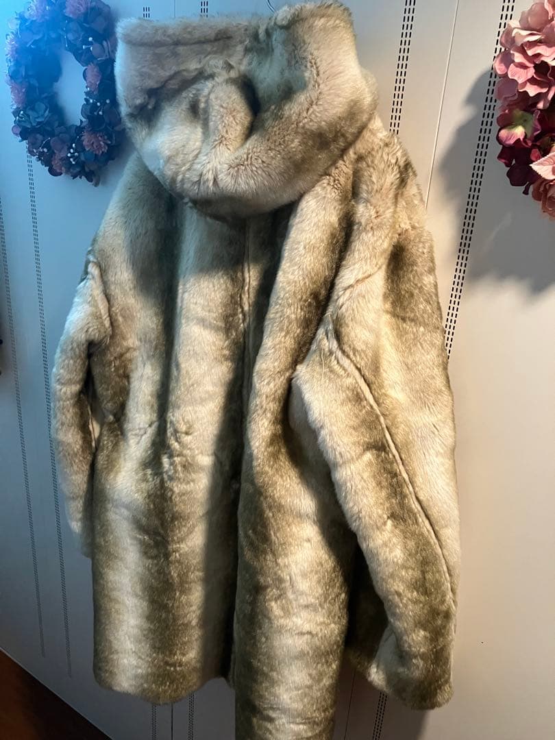 毛皮　フード　リアルファーコート　リバーシブル　ムートン　レディースならLL位