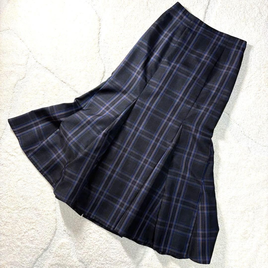Mystrada チェック ロングスカート 38 ネイビー フレア きれいめ