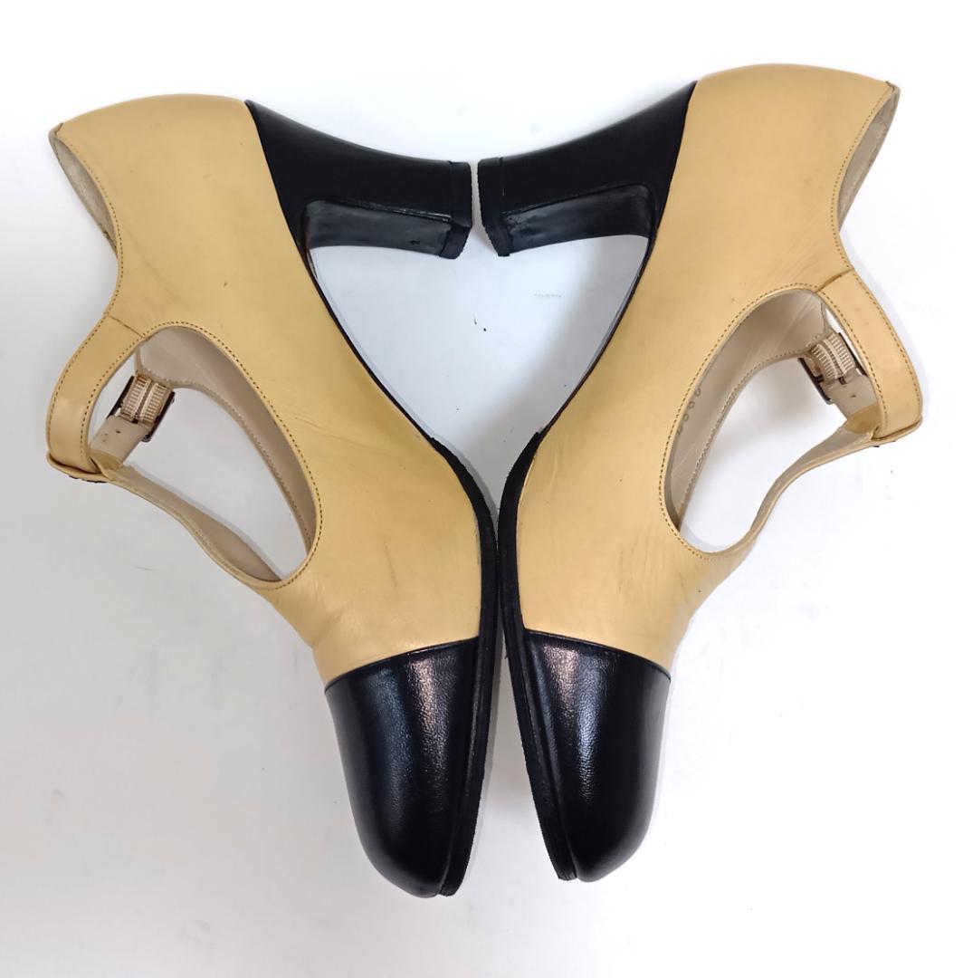 【リペア済】シャネル 23.5cm パンプス ココマーク バイカラー ストラップ