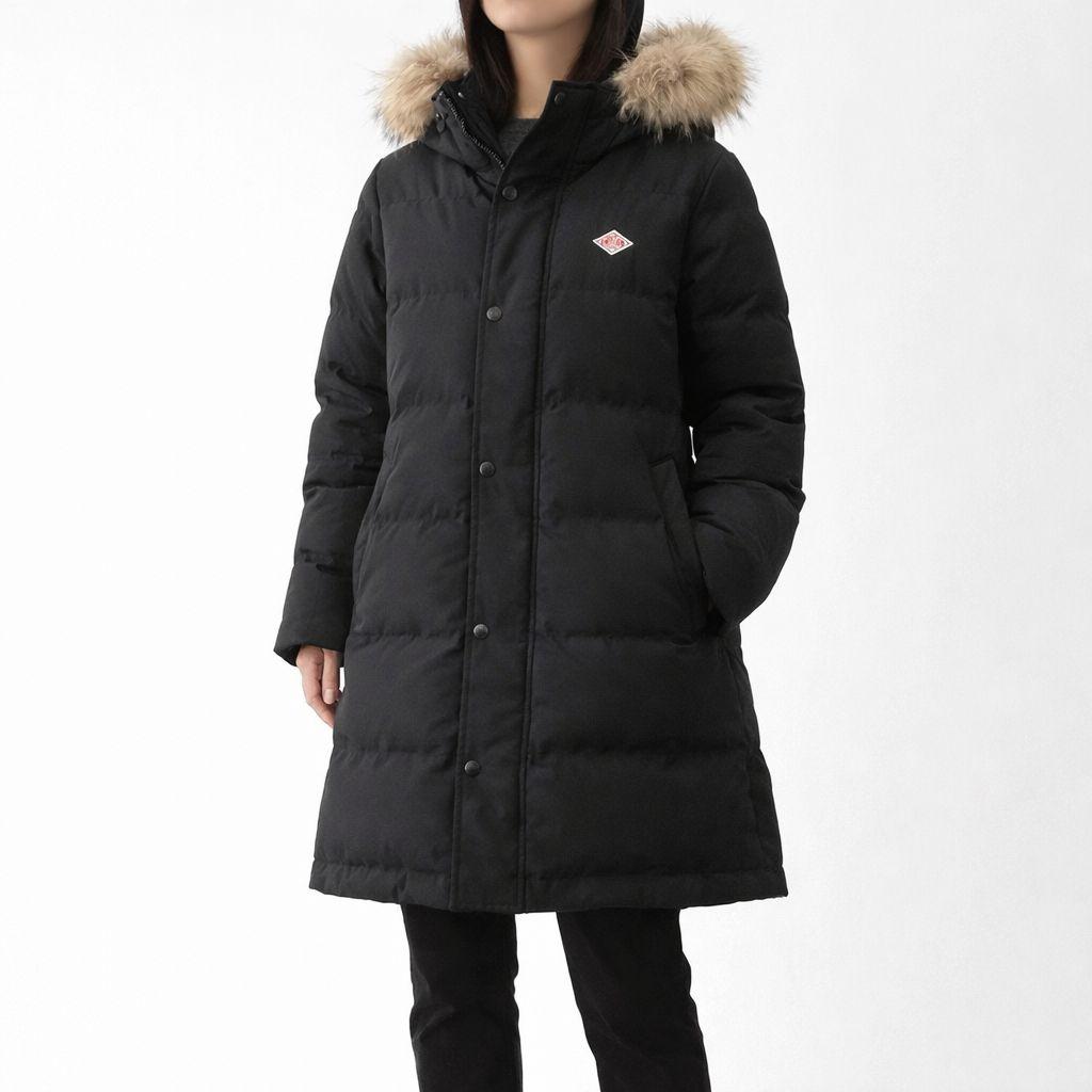 ダントン ロングダウンコート キルティング レディース ラクーンファー ブラック