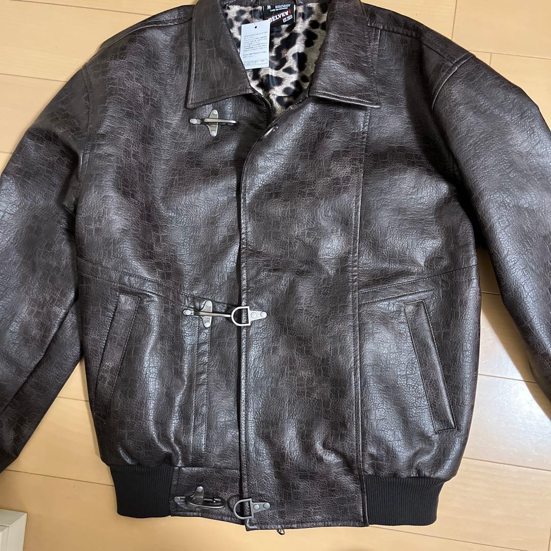 どこかの猫好き　ベルベット　レザージャケット　ブラウン