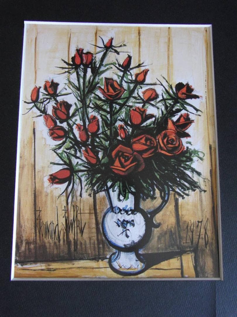 ベルナール・ビュッフェ、【Roses,vase bleu et blanc】