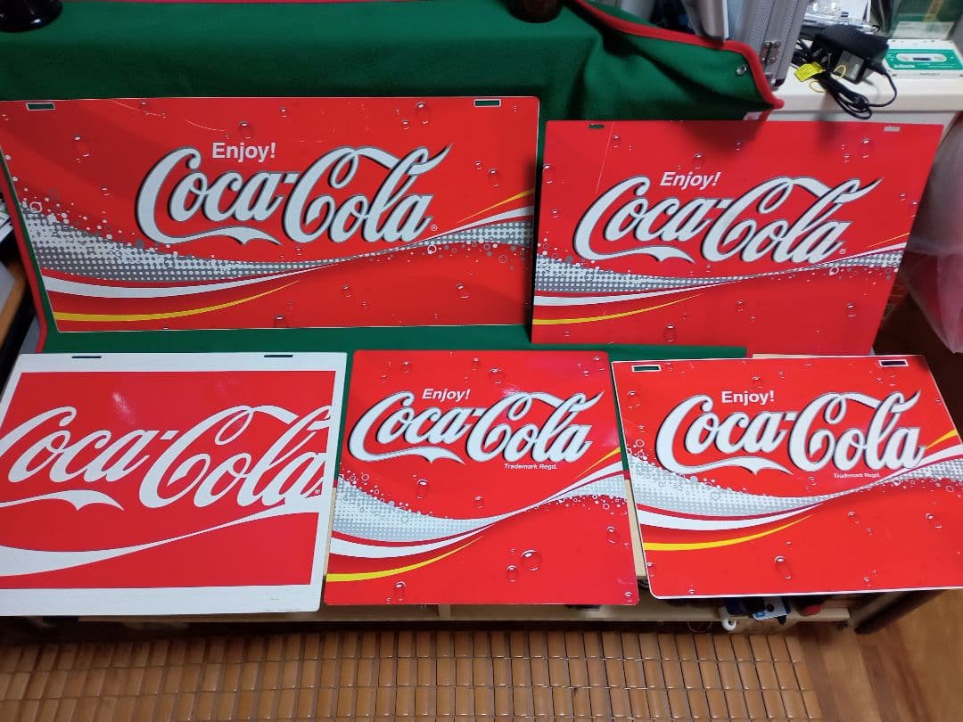 Coca-Cola Enjoy!看板、サインプレート 5枚セット Enjoy Coca-Cola Sign: Original Vintage Tin Litho Vending Machine Panel